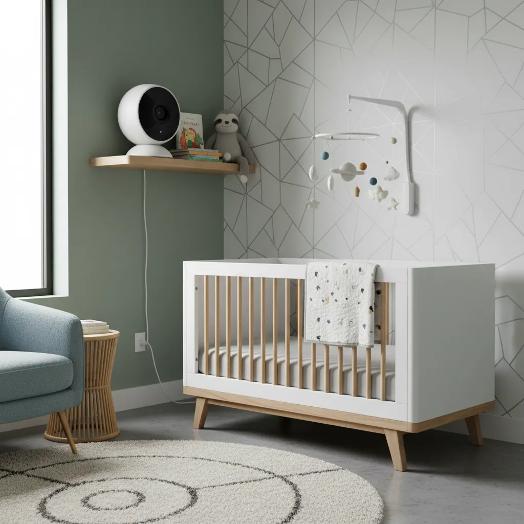 Babyphone avec caméra installé dans une chambre de bébé moderne