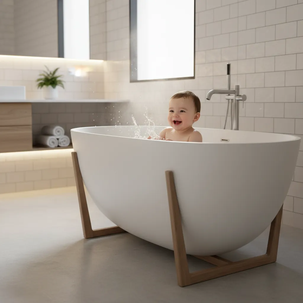 Baignoire sur pied pour bébé dans une salle de bain moderne