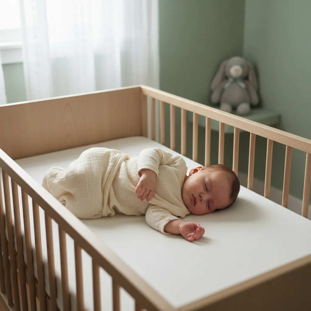 Bébé dormant en sécurité sur un matelas ferme dans son lit à barreaux