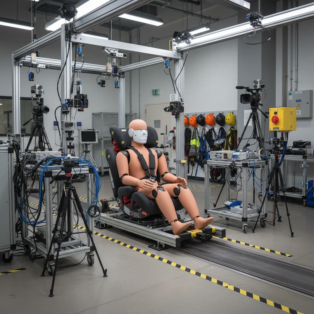 Mannequin de crash-test dans un siège auto lors d'un test de sécurité