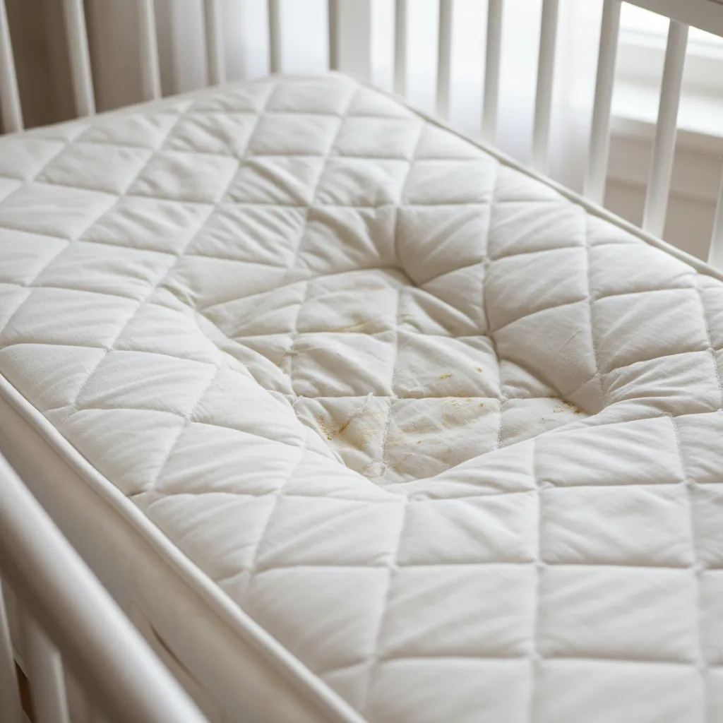 Matelas de lit de bébé présentant des signes d'affaissement au centre
