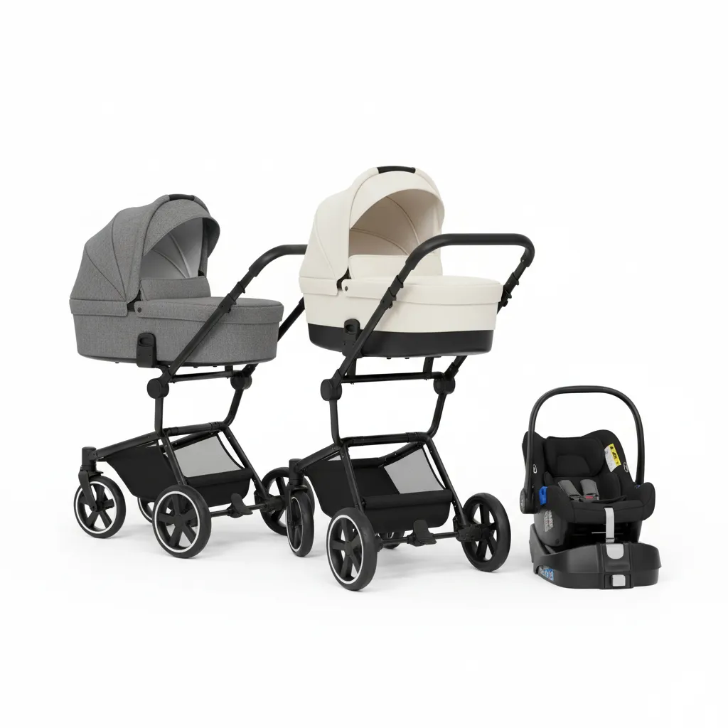 Poussette combinée trio avec nacelle, hamac et siège auto