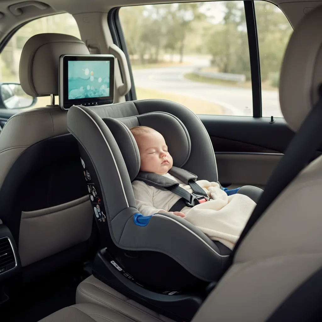 Siège auto dos à la route montrant l'effet de protection en cocon pour l'enfant